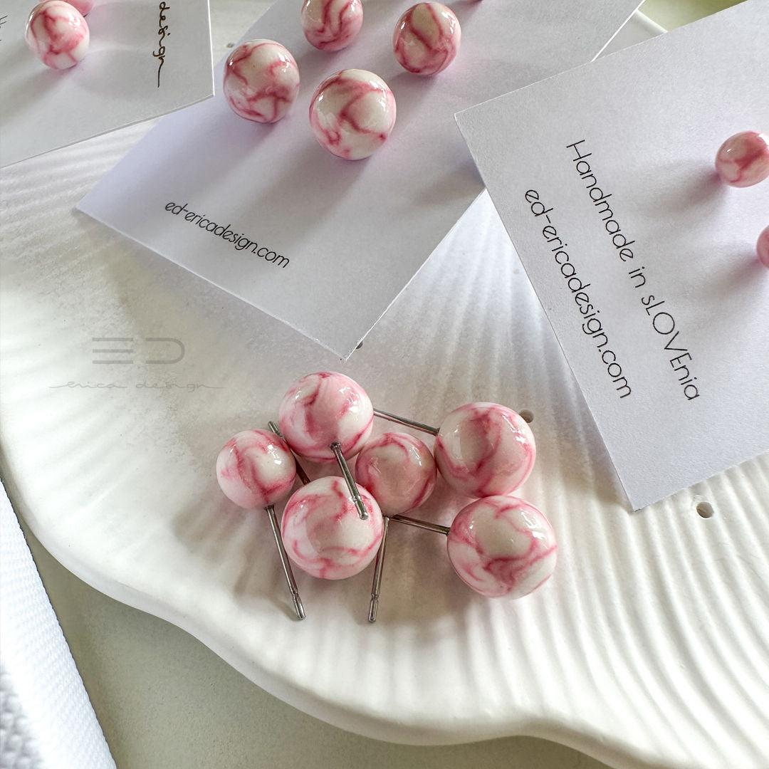 bulb marble roza uhani | velikost po izbiri