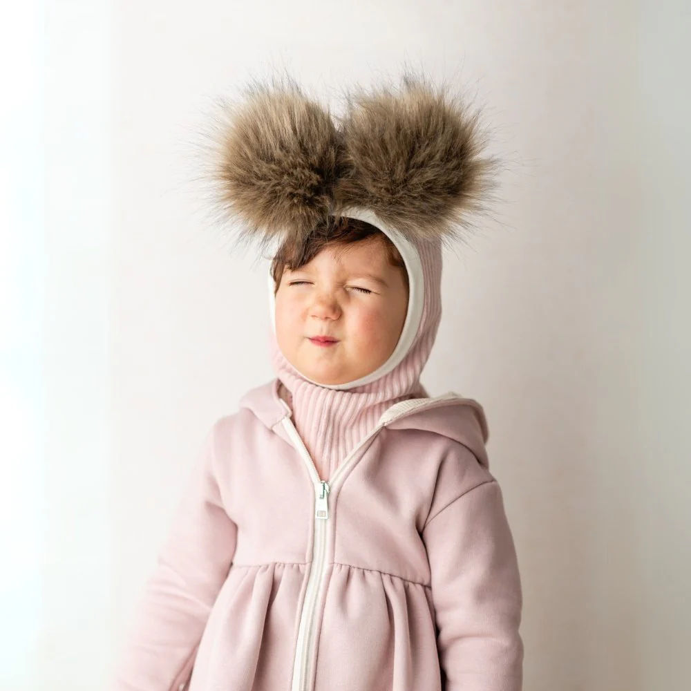 Children's Balaclava Hat - Pink + POM POM