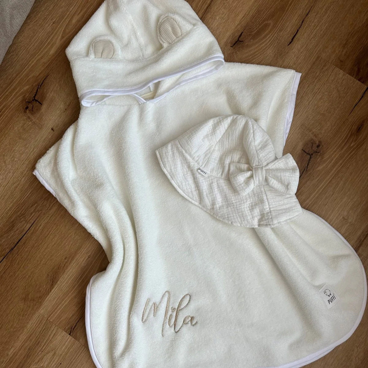 Children's Bath Poncho with Ears, TERRY white