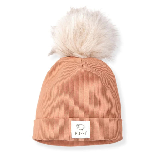 Otroška kapa Beanie + POM POM - Ribbed KAMELJA