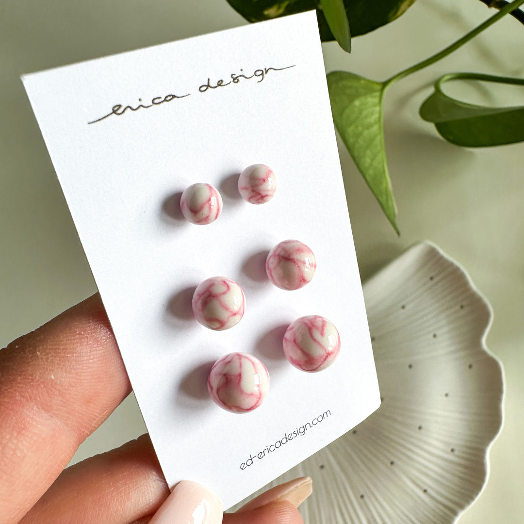 bulb marble roza uhani | velikost po izbiri