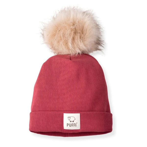 Children's Beanie + POM POM - Ribbed RASPBERRY