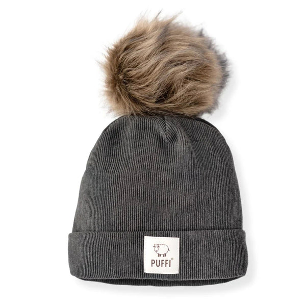 Otroška kapa Beanie + POM POM - Ribbed TEMNO SIVA