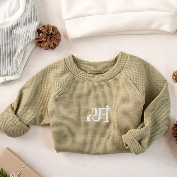 Children's Waffle Sweatshirt MONOCROME - Olive Green