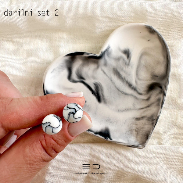 darilni set | SRCE | uhani + pladenj | črna