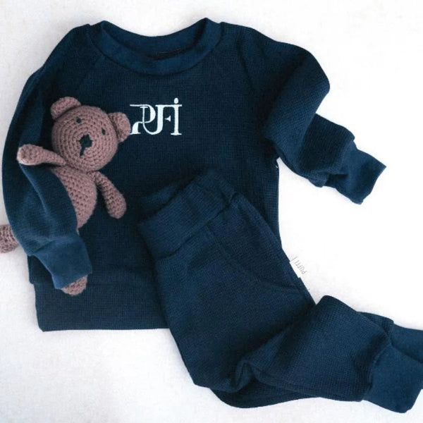 Children's waffle pants MONOCROME - Navy