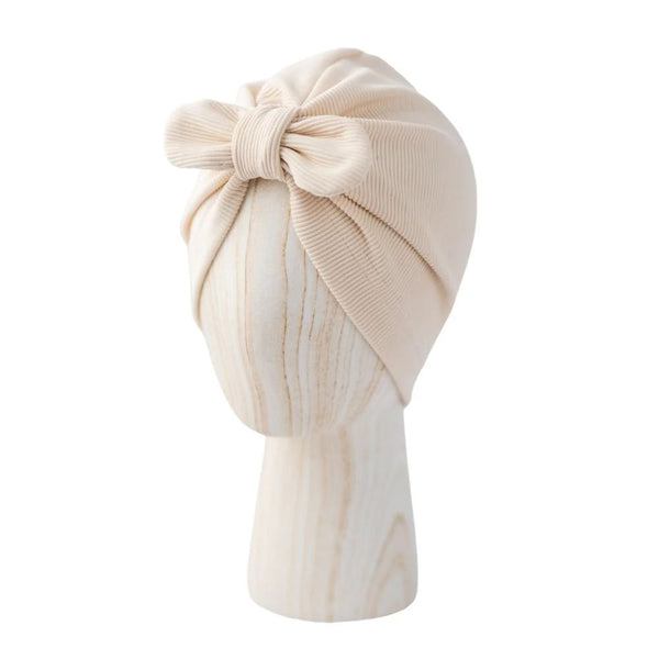 Otroška kapa Turban - BOW ribbed Svetlo Bež