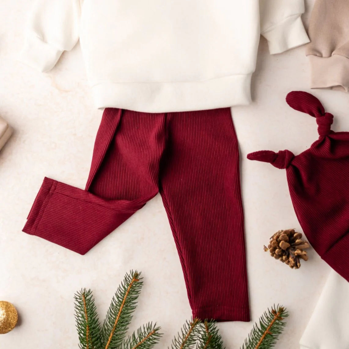 Otroške hlače LEGGINS -  ribbed Bordo Rdeča