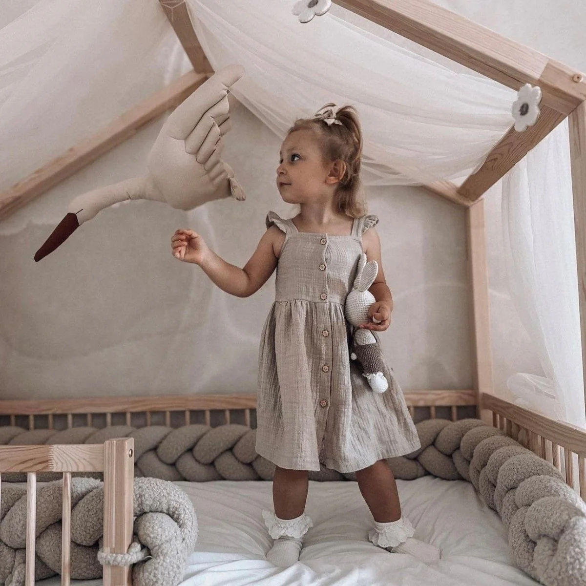 Single braid border for children's bed BOUCLE NATURAL