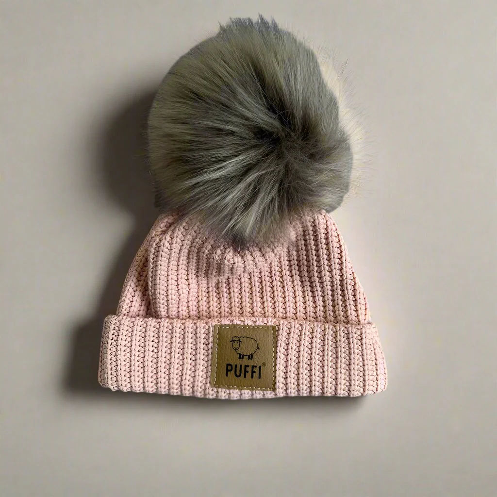 Knitted lined hat - Pink + POM POM