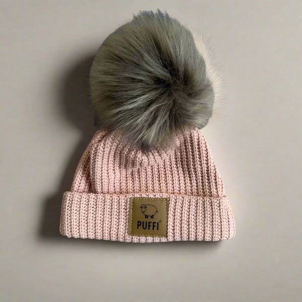 Knitted lined hat - Pink + POM POM