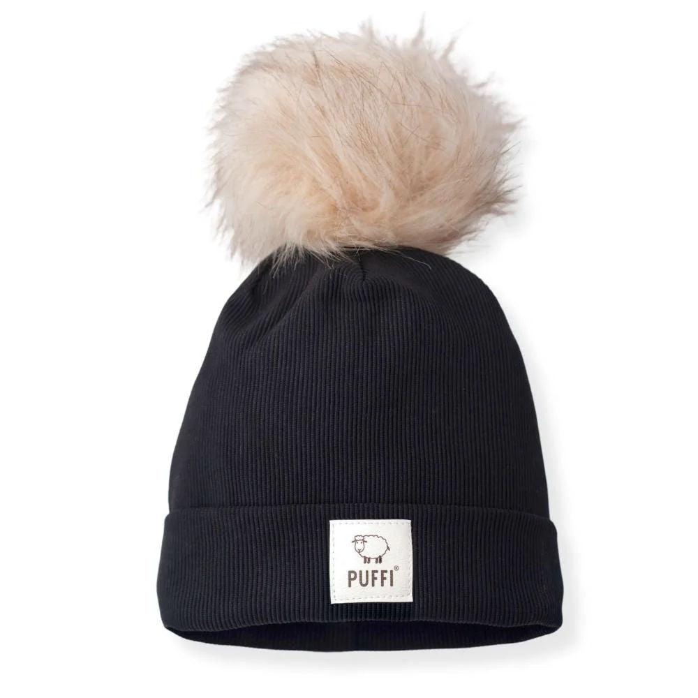 Adult Beanie Hat + POM POM - Ribbed BLACK