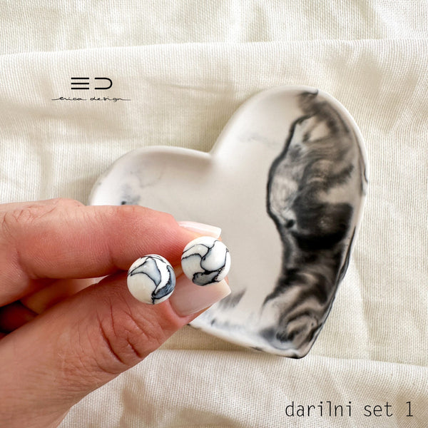 darilni set | SRCE | uhani + pladenj | črna