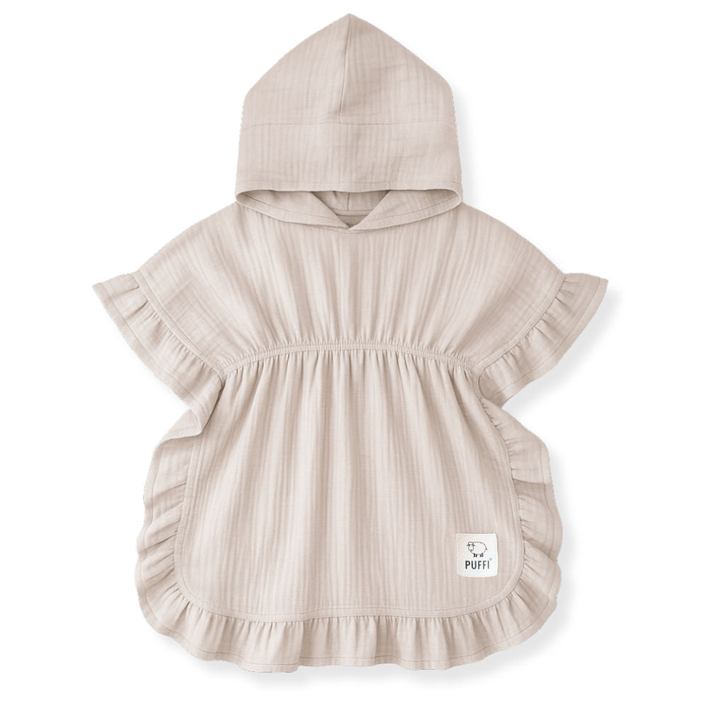 Children's MUSLIN Bath Poncho with ruffles - BEIGE