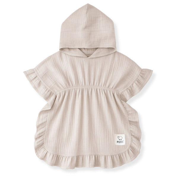 Children's MUSLIN Bath Poncho with ruffles - BEIGE