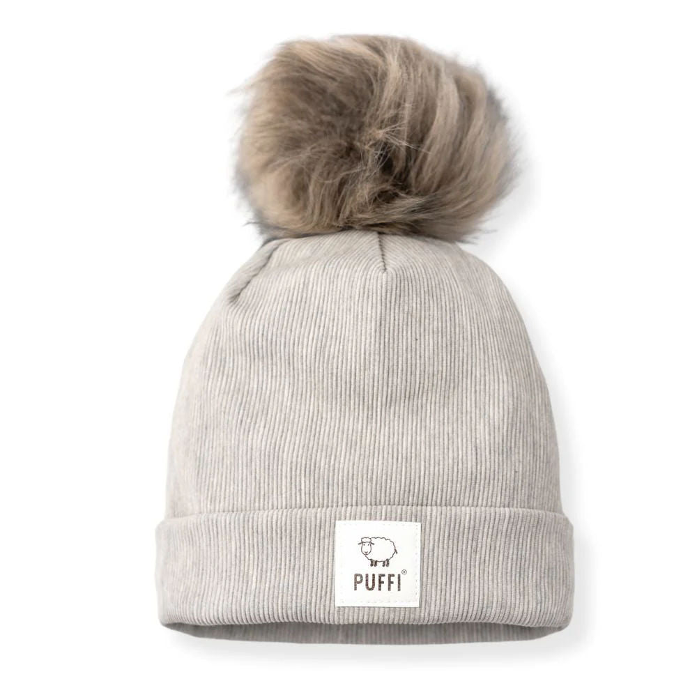 Otroška kapa Beanie + POM POM - Ribbed SVETLO SIVA