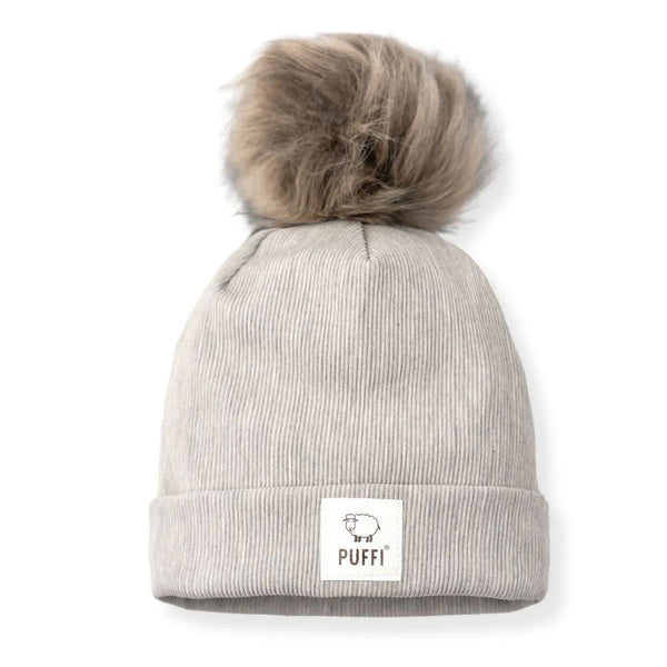 Otroška kapa Beanie + POM POM - Ribbed SVETLO SIVA