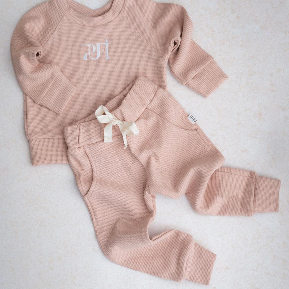 Children's Waffle Pants MONOCROME - Powder Pink