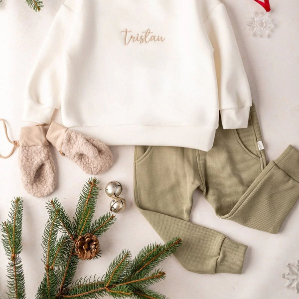 Children's waffle pants MONOCROME - Olive green
