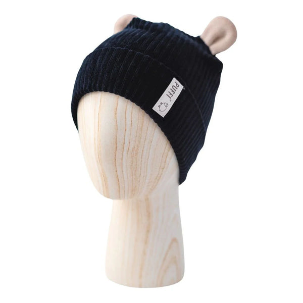 Otroška kapa Beanie - MEDO pliš ribbed ČRNA