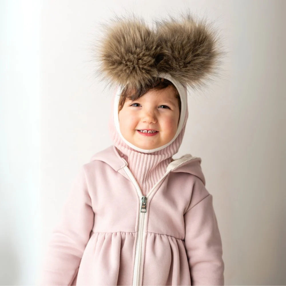 Children's Balaclava Hat - Pink + POM POM