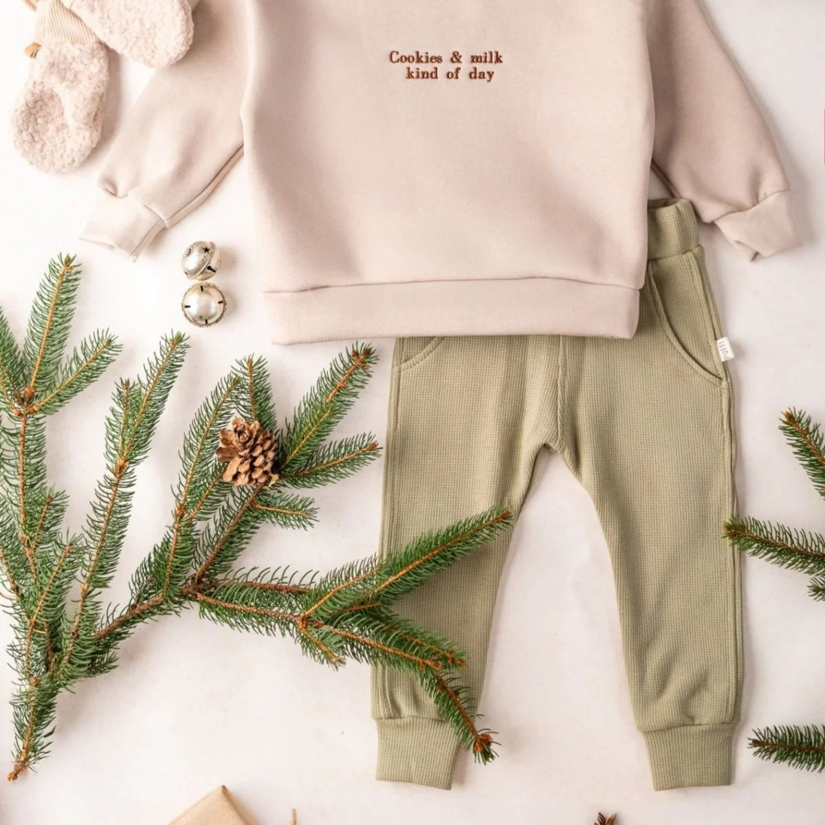 Children's waffle pants MONOCROME - Olive green