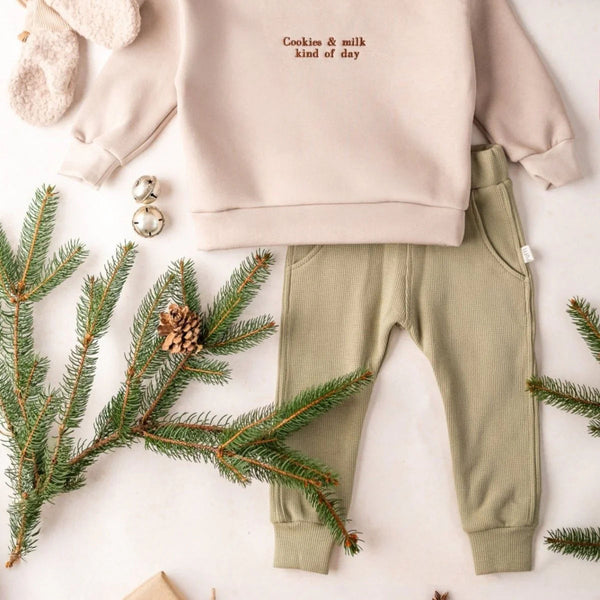 Children's waffle pants MONOCROME - Olive green