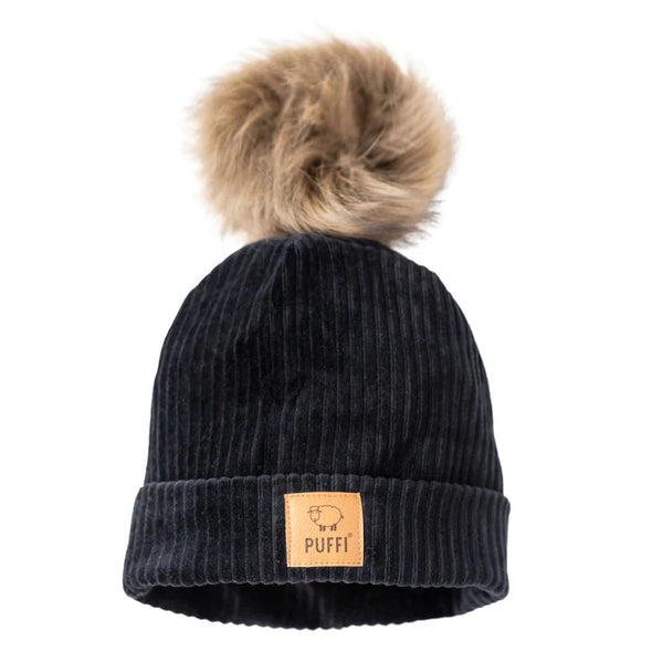 Children's Beanie + POMPOM - PLUSH Ribbed BLACK