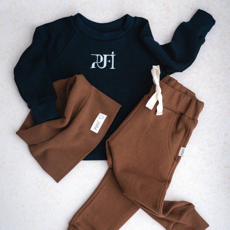 Children's waffle sweatshirt MONOCROME - Navy